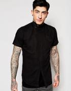 Lindbergh Shirt With Asymmetrical Front In Slim Fit In Black - Black