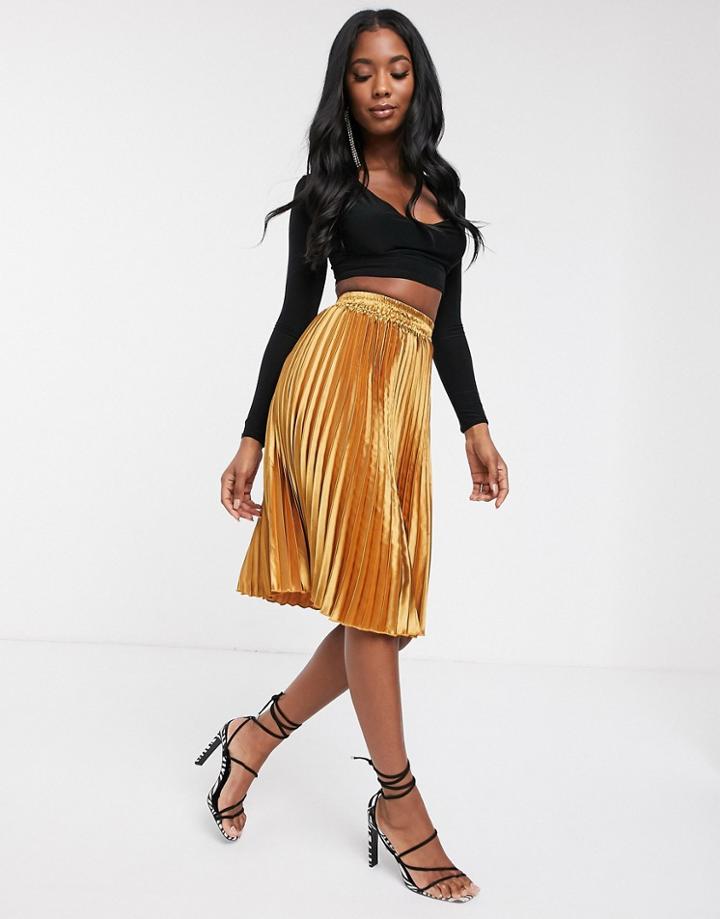 Koco & K Pleated Midi Skirt In Gold