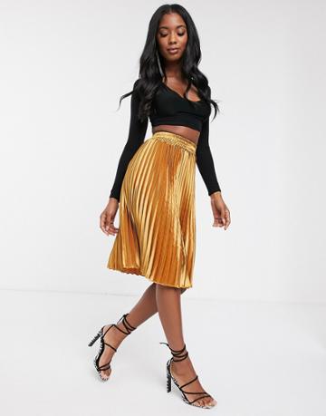 Koco & K Pleated Midi Skirt In Gold