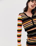 Asos Design Two-piece Skinny Rib Crop Cardigan In Stripe - Multi