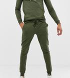 Asos Design Tall Tracksuit Muscle Hoodie/super Skinny Joggers With Tiger Print In Khaki - Green