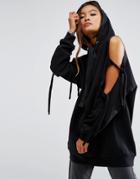 Asos Hoodie With Knot Detail Cold Shoulder And Oversized Trims - Black