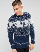 Bellfield Snowboarder Knitted Sweater - Navy