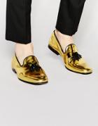Asos Tassel Loafers In Metallic Gold Leather - Gold