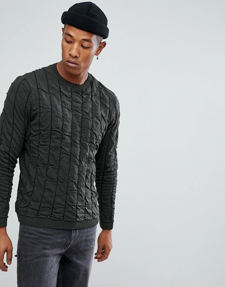 Asos Quilted Sweater In Khaki - Green