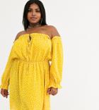 Koco & K Plus Bardot Gathered Off Shoulder Mini Dress In Yellow Geo Print - Orange