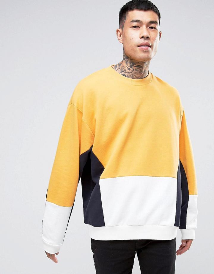 Asos Oversized Cut & Sew Sweatshirt In Yellow - Multi
