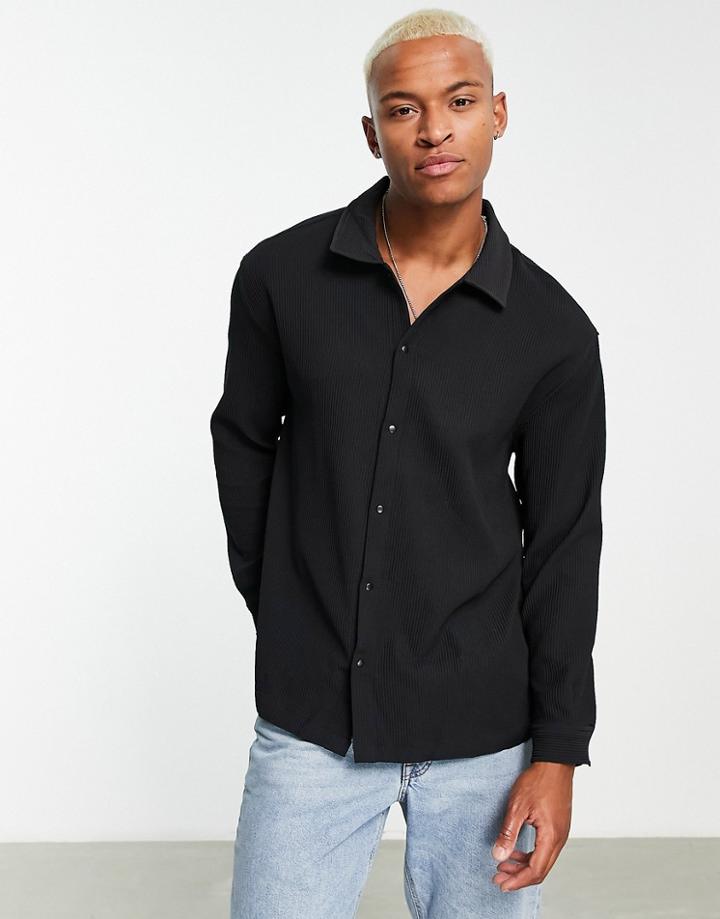 Bershka Pleated Shirt In Black