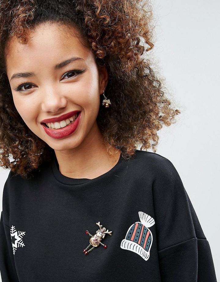 Asos Christmas Rudolf Badge Brooch - Multi