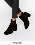 Dune Wide Fit Pebble Black Suede Heeled Ankle Boots - Black