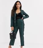 Fashion Union Petite Tailored Pants Coord With Pleat Detail In Green Satin