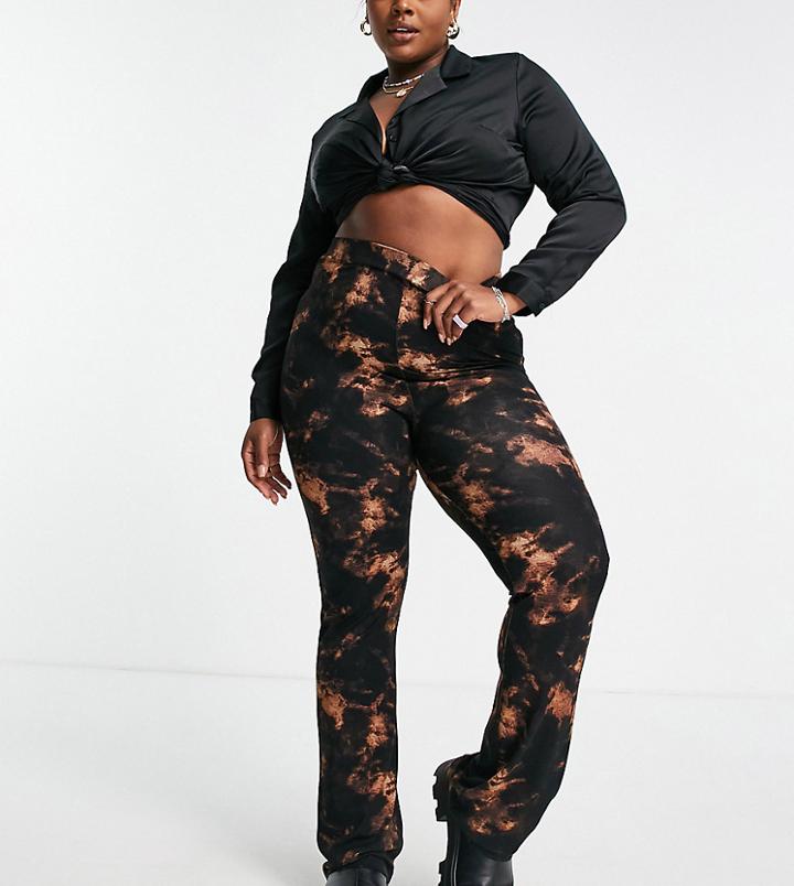 Asos Design Curve Wide Leg Pants In Dark Tie-dye-multi