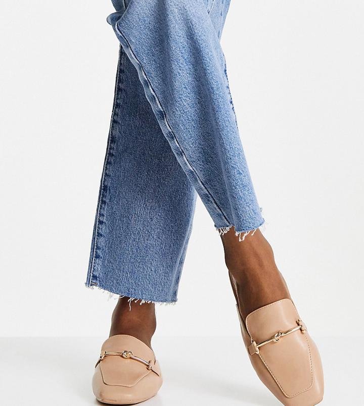 Raid Wide Fit Logan Backless Loafers In Beige-neutral