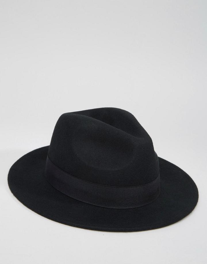 Asos Fedora In Black Felt - Black