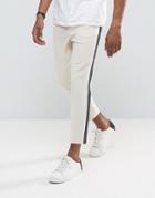 Asos Tapered Smart Pants In Putty With Charcoal Side Stripe - Gray