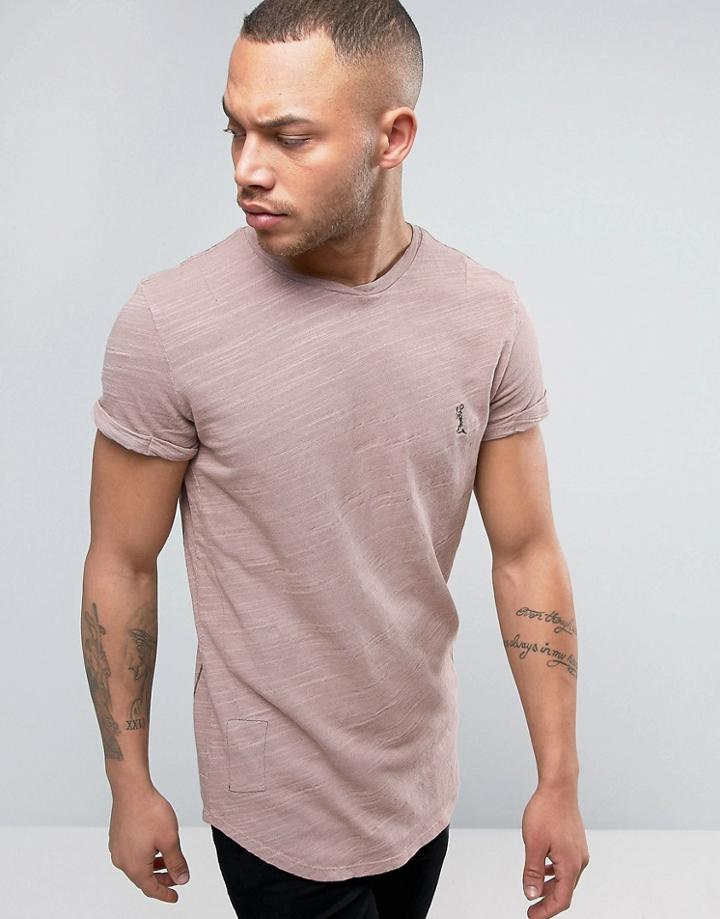 Religion Longline T-shirt In Slub Jersey With Roll Sleeve - Pink