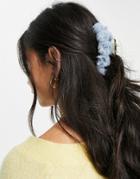 Asos Design Fur Pom Pom Hair Claw In Blue-blues
