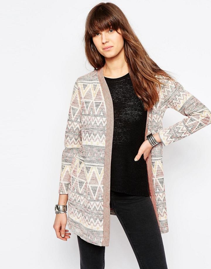 Only Vikta Pattern Long Cardigan - White