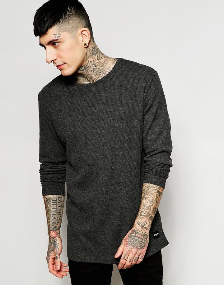 Only & Sons Waffle Knitted Sweater - Charcoal