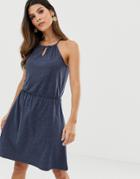 Esprit Halter Neck Waist Detail Jersey Dress In Navy - Navy