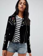 Goosecraft Suede Biker Jacket With Patches - Black