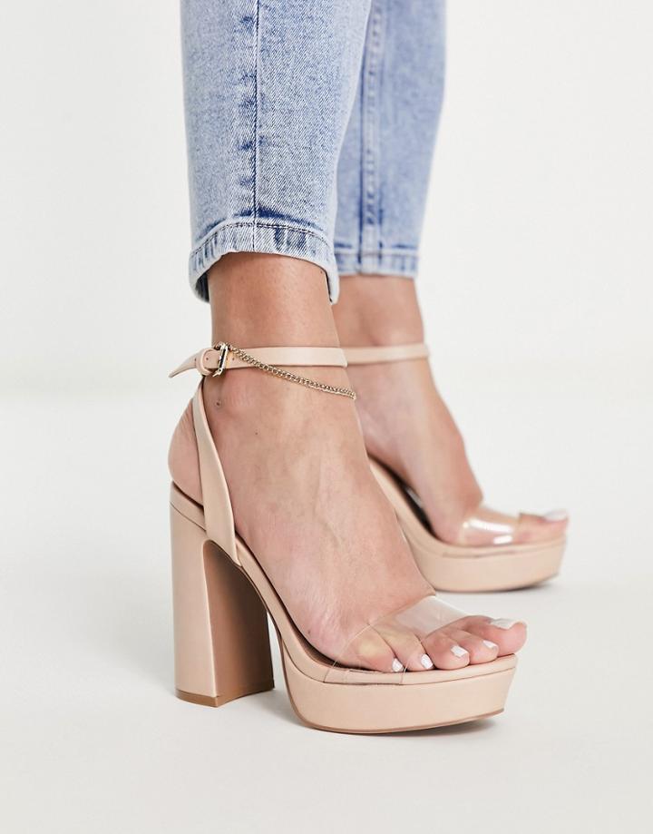 Qupid Platform Heeled Sandals In Beige-neutral