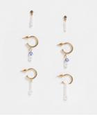 Topshop Pack Of 3 Faux Pearl Drop And Bead Earrings In Gold-multi