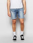 Cheap Monday Denim Shorts Slim Fit High Cut Future Distressed Mid Wash - Future