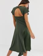 Asos Desgin Mixed Fabric Midi Dress With Open Back - Green