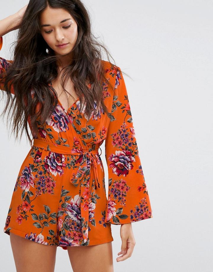 New Look Flare Sleeve Floral Romper - Black