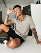 Asos Design Organic T-shirt With Notch Neck In Beige-neutral