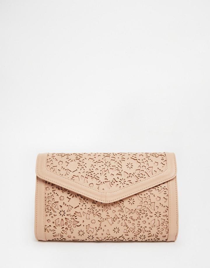 Asos Envelope Clutch Bag With Cut Out - Nude