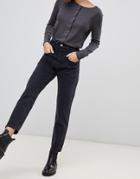Stradivarius Mom Jean With Stitch Front Detailing In Washed Black - Black