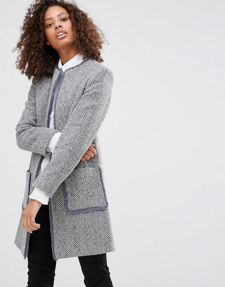 Helene Berman Wool Blend Edge To Edge Jacket With Fringing - Gray
