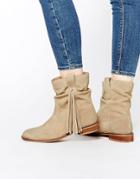 Asos Alook Suede Fringing Western Boots - Sand