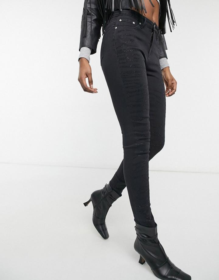 Blue Revival Embellished Zebra Skinny Jeans In Black