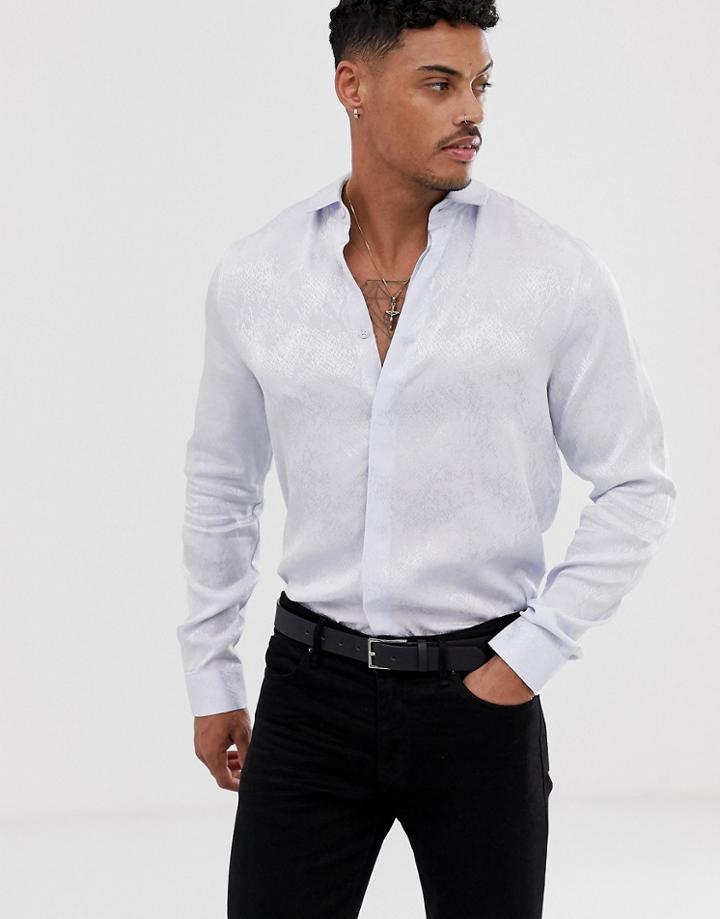 Asos Design Regular Fit Snake Jacquard Shirt In Light Blue