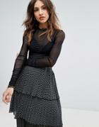 Nobody's Child Long Sleeve Top In Ruched Mesh - Black
