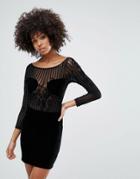 Motel Muse Dress In Rose Stripe Mesh - Black