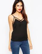 Asos Mesh Insert V Neck Cami Top - Black