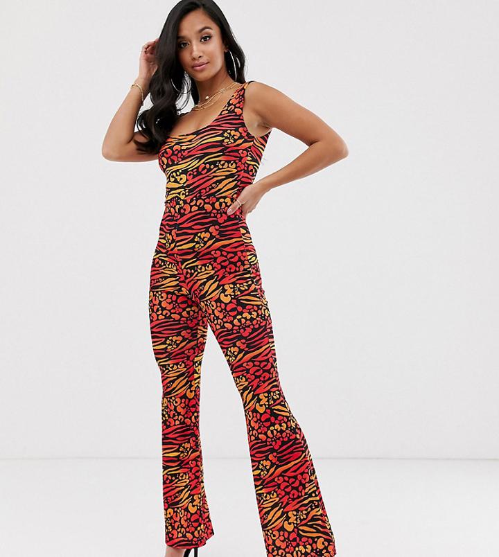 Flounce London Petite Square Neck Wide Leg Jumpsuit-multi