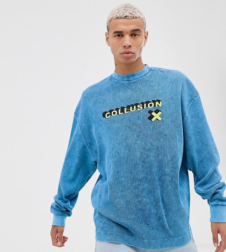 Collusion T-shirt In Rib Fabric With Print - Blue