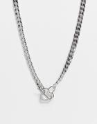 Asos Design Short Necklace In Curb Chain With Heart T Bar In Silver Tone
