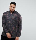 Asos Plus Regular Fit Floral Shirt With V Neck - Black