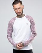 Le Breve Longline Contrast Camo Curved Hem T-shirt - Pink