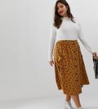 Asos Design Curve Button Front Midi Skirt In Polka Dot With Oversized Pockets-multi