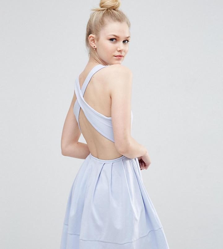 Asos Petite Mini Skater Dress With Cross Back - Blue