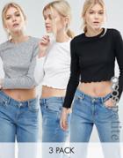 Asos Petite Crop Crew Neck Long Sleeve T-shirt 3 Pack - Multi