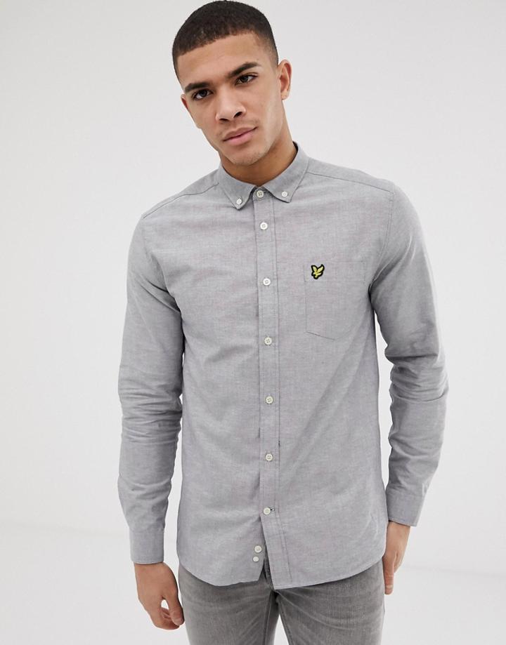 Lyle & Scott Long Sleeve Oxford Shirt In Grey - Black