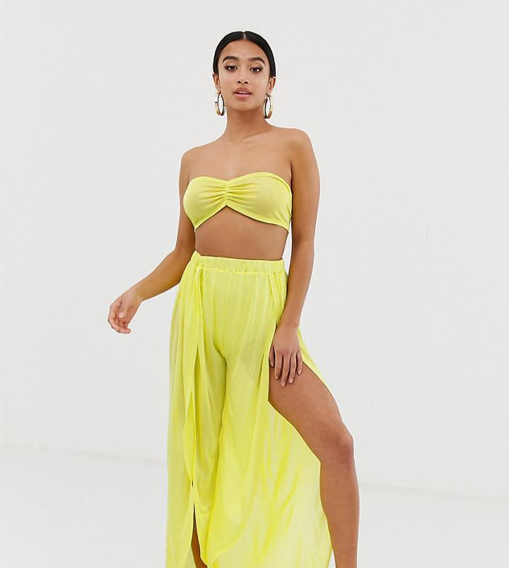 Asos Design Petite Slinky Beach Pants With Split Sides In Neon Yellow Two-piece - Yellow